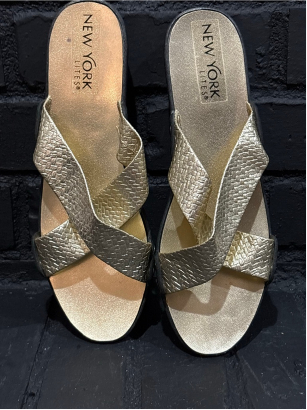 Women's New York Lites Gold and Black Sandals Size 9